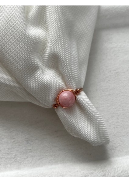 8 mm Pembe Opal Taşı Ayarlanabilir Bakır Tel Yüzük