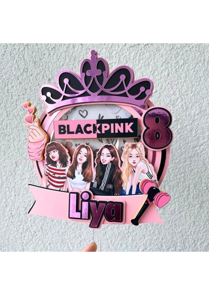 Blackpink Temalı Kız Çocuk Doğum Günü Isme Özel 3D Pasta Parti Süsü Cake Topper (22 x 21 cm )