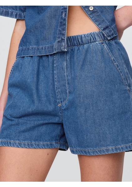 Kadın Mavi Mid Rise Ultrasoft Denim Boxer Şort fiyatları
