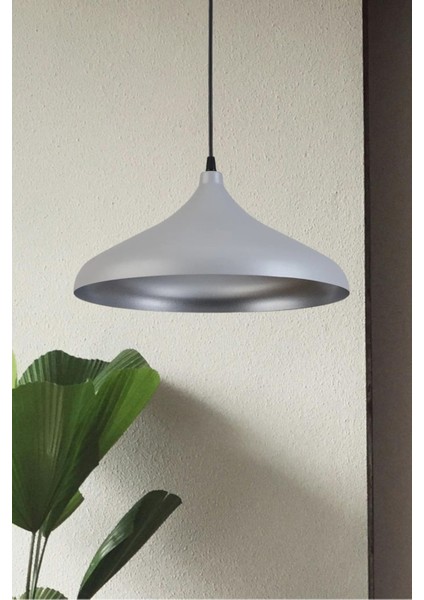 Nil Modern Tasarım Salon Mutfak Yatak Odası Cafe Gri Içi Gümüş Renkli Tekli Avize