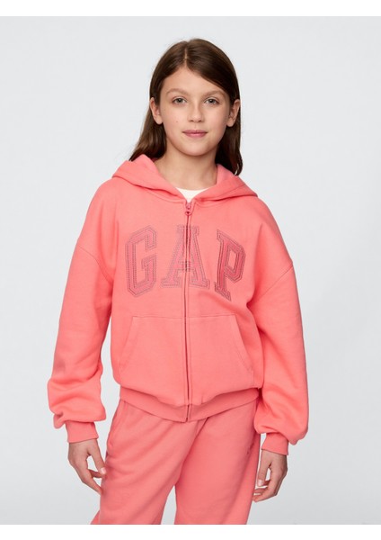 Kız Çocuk Pembe Gap Logo Vintagesoft Fleece Fermuarlı Sweatshirt