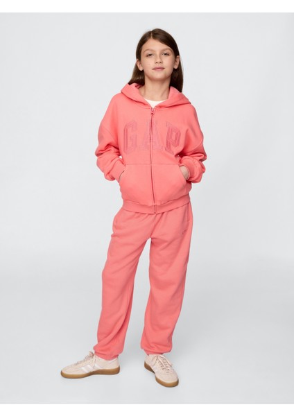 Kız Çocuk Pembe Gap Logo Vintagesoft Fleece Fermuarlı Sweatshirt