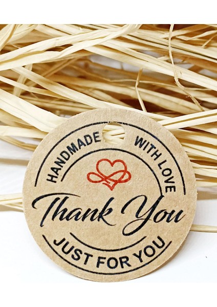 Thank You Kart / 100 Adet Kraft Hand Made With Love Etiket (3,8 Cm)