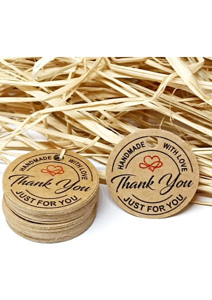 Thank You Kart / 100 Adet Kraft Hand Made With Love Etiket (3,8 Cm) fırsatları