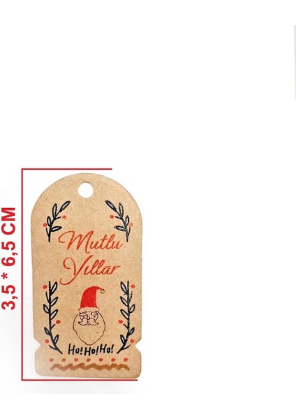 Noel Baba Temalı Yeni Yıl Etiketi - Mutlu Yıllar - Kıraft Yılbaşı Etiketi (3,5 x 6,5 Cm) 72 Adet fiyatları