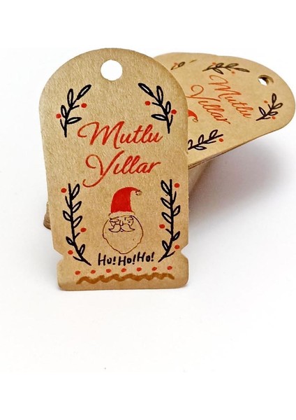 Noel Baba Temalı Yeni Yıl Etiketi - Mutlu Yıllar - Kıraft Yılbaşı Etiketi (3,5 x 6,5 Cm) 72 Adet modelleri