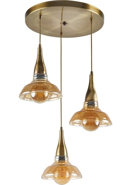 Poyraz Retro Rustik Eskitme Camlı Sarkıt Salon - Mutfak - Yatak Odası 3 Lü Avize