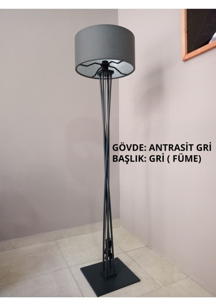 Ahşap Ahşap Lambader Antrasit Tek Ayaklı 1 Gri Tr 101-150 E27