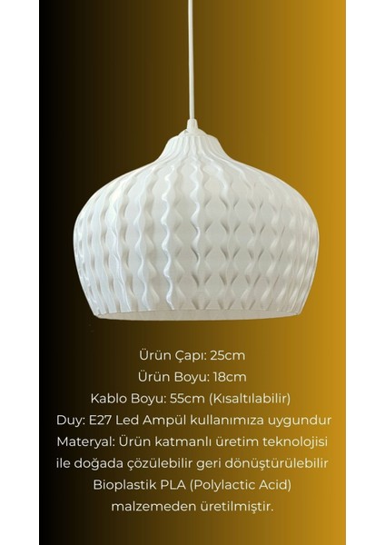 Amira Beyaz Avize Yatak Odası, Mutfak, Oturma Odası Tasarım Tekli Sarkıt Avize (Plastik) E27