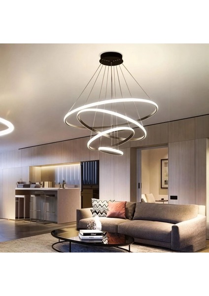 Frieza Siyah Kasa,4 Halkalı, Beyaz LED Işık Salon,oturma Odası, Yatak Odası Için LED Avize fiyatları