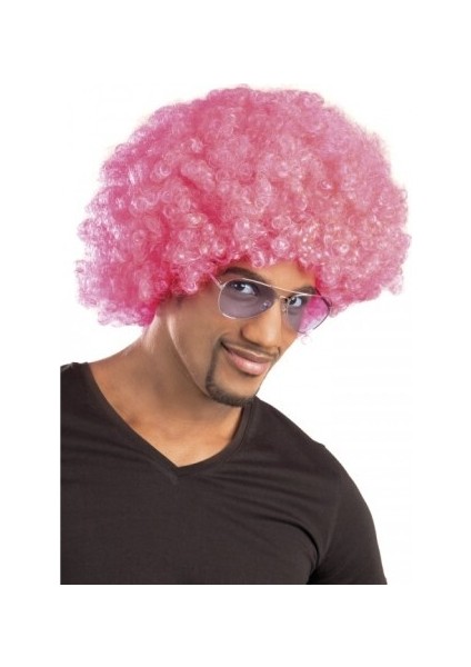 Pembe Renk Kıvırcık Afro Bonus Parti Peruğu
