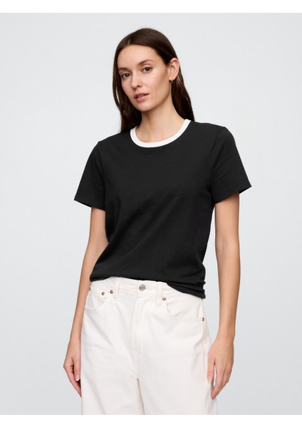 Kadın Siyah Bisiklet Yaka T-Shirt