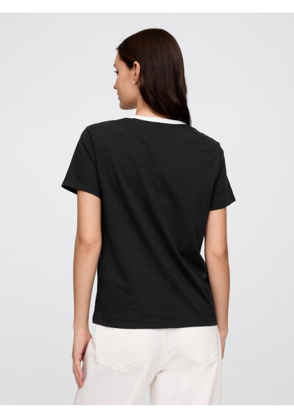 Kadın Siyah Bisiklet Yaka T-Shirt indirimleri