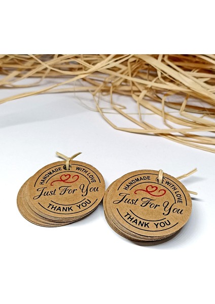 Just For You Kart / 100 Adet Kraft Hand Made With Love Etiket (3,8 Cm)