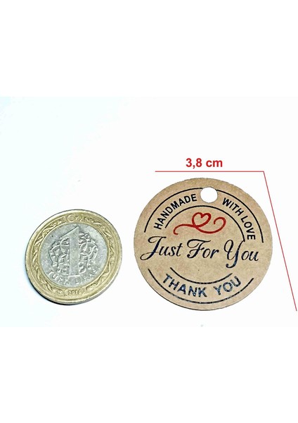 Just For You Kart / 100 Adet Kraft Hand Made With Love Etiket (3,8 Cm)