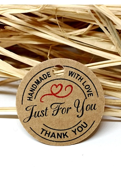 Just For You Kart / 100 Adet Kraft Hand Made With Love Etiket (3,8 Cm)