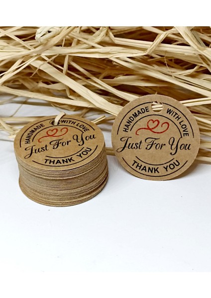 Just For You Kart / 100 Adet Kraft Hand Made With Love Etiket (3,8 Cm)