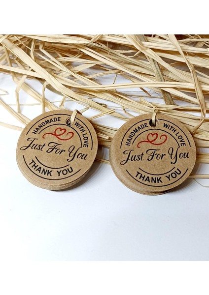 Just For You Kart / 100 Adet Kraft Hand Made With Love Etiket (3,8 Cm)