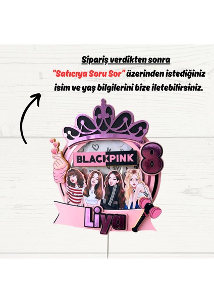 Blackpink Temalı Kız Çocuk Doğum Günü Isme Özel 3D Pasta Parti Süsü Seti Cake Topper (22 x 21 cm )