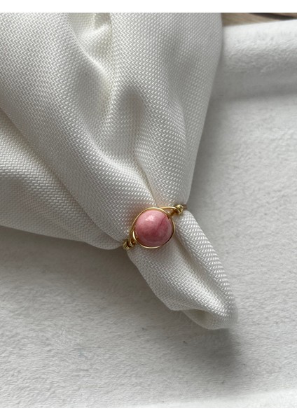 8 mm Pembe Opal Taşı Ayarlanabilir Altın Tel Yüzük