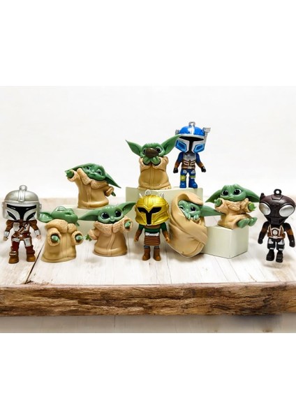 Star Wars The Mandalorian Baby Yoda Boba Fett Grogu Karakter Figür Oyuncak & 10LU Koleksiyon Seti