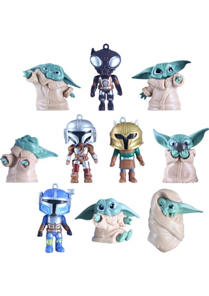 Star Wars The Mandalorian Baby Yoda Boba Fett Grogu Karakter Figür Oyuncak & 10LU Koleksiyon Seti