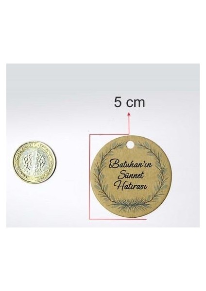 Baskılı Kraft Karton Etiket / Sünnet Etiketi / Doğum Günü -Mevlüt Etiketi 100 Adet (5 Cm)