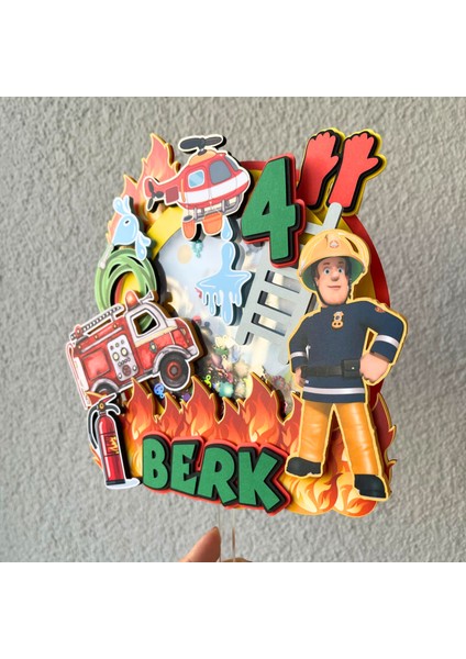 Itfaiye Temalı Erkek Çocuk Doğum Günü Kişiye Özel 3D Pasta Parti Süsü Cake Topper (23 x 21 cm ) fırsatları