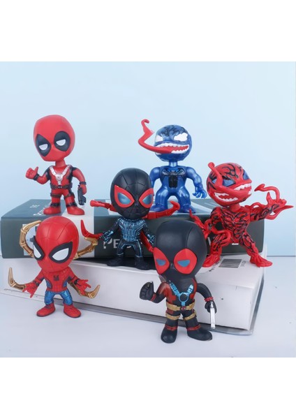 Marvel 6lı Anime Karakter Figür Oyuncak Seti Spiderman Black S.man Venom Carnage Deadpool Bir Arada