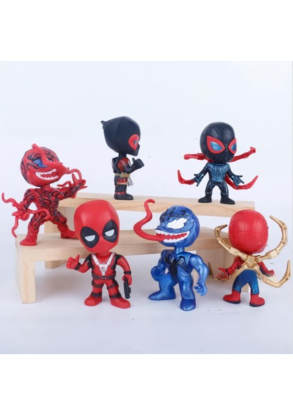 Marvel 6lı Anime Karakter Figür Oyuncak Seti Spiderman Black S.man Venom Carnage Deadpool Bir Arada