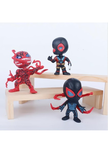 Marvel 6lı Anime Karakter Figür Oyuncak Seti Spiderman Black S.man Venom Carnage Deadpool Bir Arada