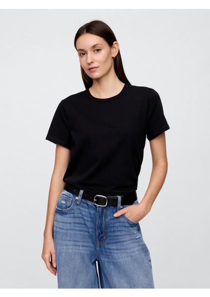 Kadın Siyah Bisiklet Yaka T-Shirt