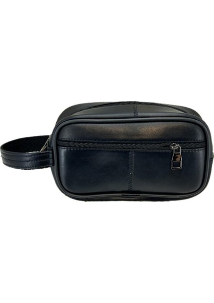 Hakiki Deri CAYU640 Seyahat Losyon Tıraş Takımı Çantası Siyah