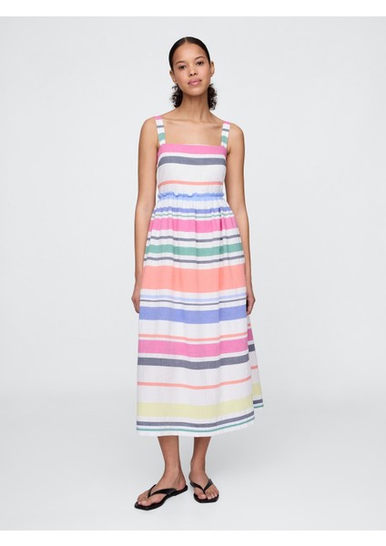 Kadın Çok Renkli Çizgili Maxi Elbise