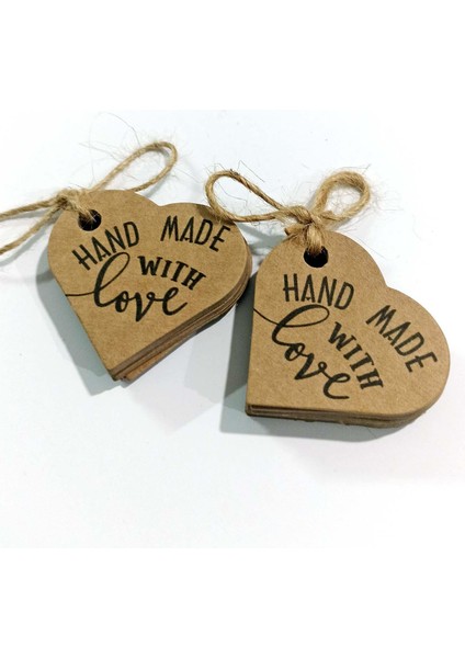 Kraft Kalp Şeklinde "hand Made With Love" Baskılı Kart (50 Adet) 4,5- 5 cm fırsatları