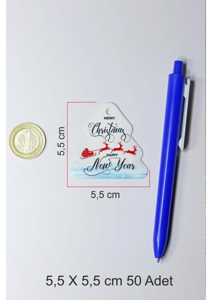 Çam Ağacı Temalı Yeni Yıl Etiketi - Happy New Year - Yılbaşı Etiketi (5,5 X5,5 Cm) 50 Adet fiyatları