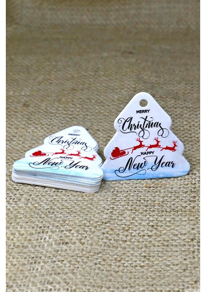 Çam Ağacı Temalı Yeni Yıl Etiketi - Happy New Year - Yılbaşı Etiketi (5,5 X5,5 Cm) 50 Adet fırsatları