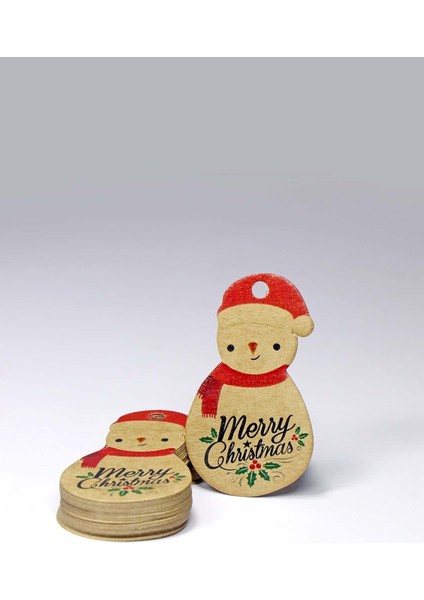 Kardan Adam Temalı Yeni Yıl Etiketi-Merry Christmas-Kraft Yılbaşı Etiketi(3,8x6,5 Cm)60 Adet
