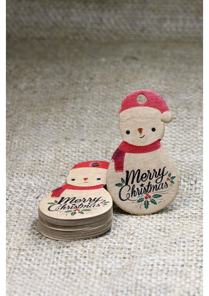 Kardan Adam Temalı Yeni Yıl Etiketi-Merry Christmas-Kraft Yılbaşı Etiketi(3,8x6,5 Cm)60 Adet indirimleri