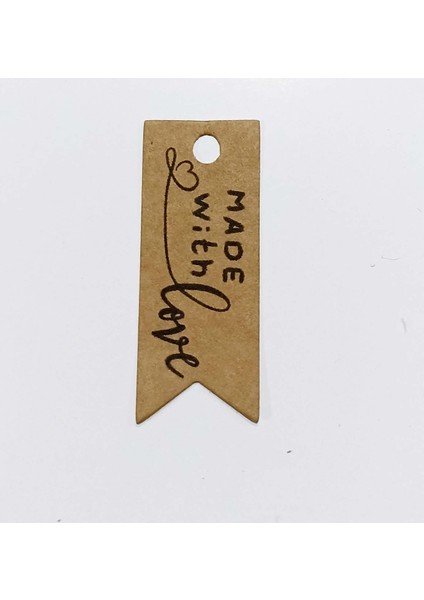 Kraft Flama Şeklinde "made With Love" Baskılı Kart (50 Adet) 2,5- 6,5 cm fiyatları