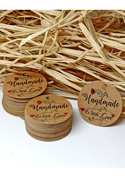 Hand Made With Love Kart 100 Adet Kraft Etiket 3,8 cm