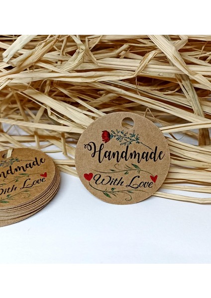 Hand Made With Love Kart 100 Adet Kraft Etiket 3,8 cm