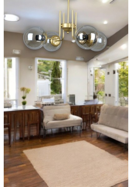 Tanya Modern Tasarım Mutfak - Salon - Yatak Odası - Tavan Eskitme Renk Bal Camlı 4 Lü Avize