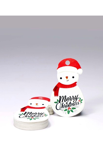 Kardan Adam Temalı Yeni Yıl Etiketi -Merry Christmas -Yılbaşı Etiketi (3,8 x 6,5 Cm) 60 Adet-