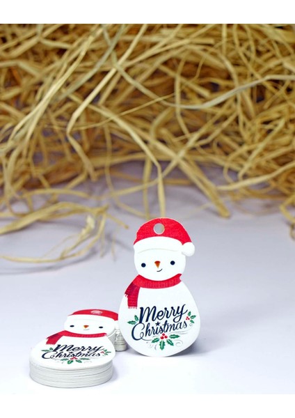 Kardan Adam Temalı Yeni Yıl Etiketi -Merry Christmas -Yılbaşı Etiketi (3,8 x 6,5 Cm) 60 Adet- fırsatları