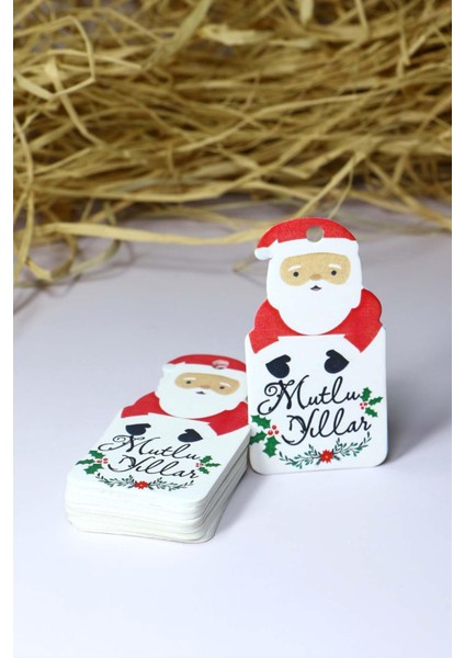 Noel Baba Temalı Yeni Yıl Etiketi - Mutlu Yıllar - Yılbaşı Etiketi (4 X7,5 Cm) 40 Adet modelleri