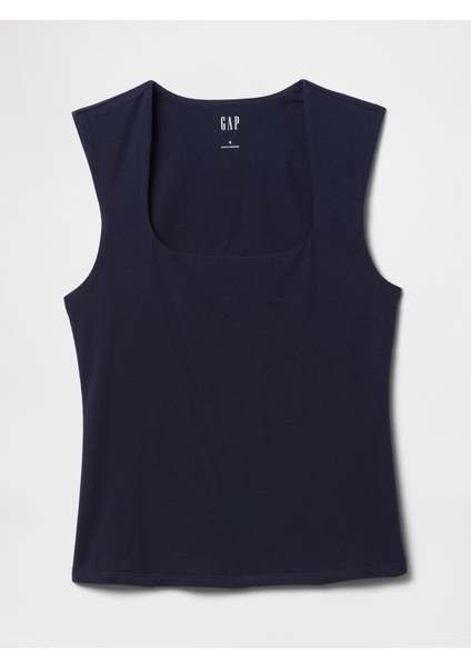 Kadın Lacivert Closeknit Jersey Kare Yaka Bluz