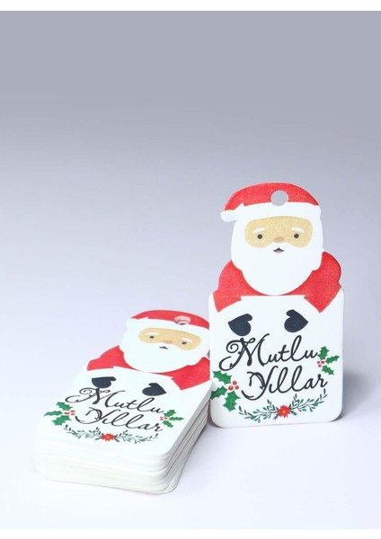 Noel Baba Temalı Yeni Yıl Etiketi - Mutlu Yıllar - Yılbaşı Etiketi (4 X7,5 Cm) 40 Adet fırsatları