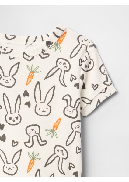 Bebek Bej %100 Organik Pamuk Tavşan Desenli Pijama Takımı