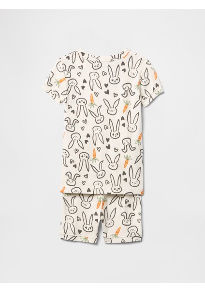 Bebek Bej %100 Organik Pamuk Tavşan Desenli Pijama Takımı